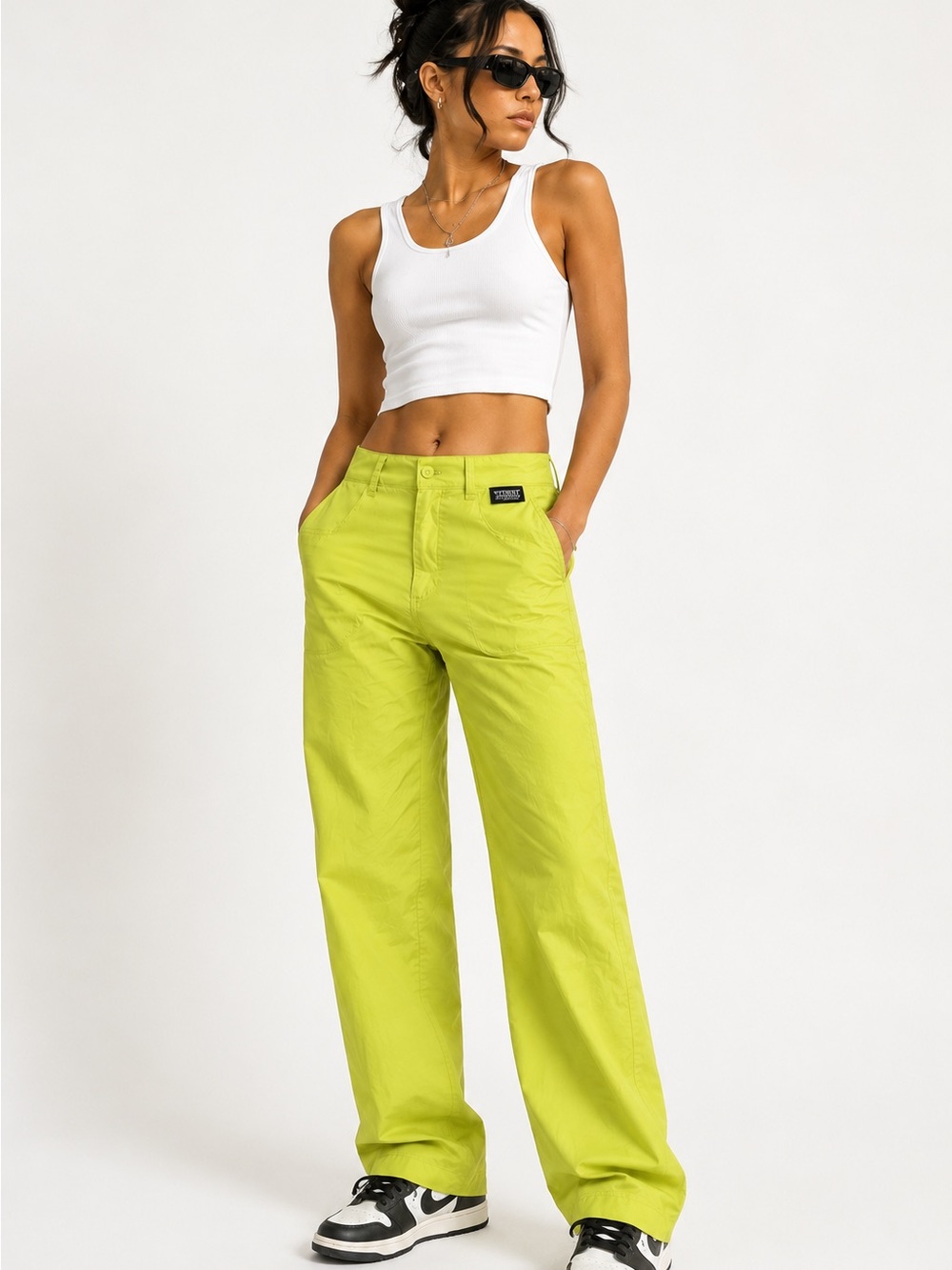 Stüssy NWT Neon Lime Wide Leg Utility Pants 3